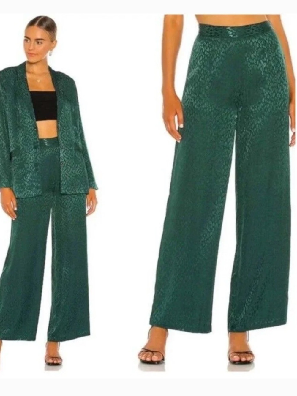 L*Space Green Leopard Print Harlow Wide Leg High Rise Pants